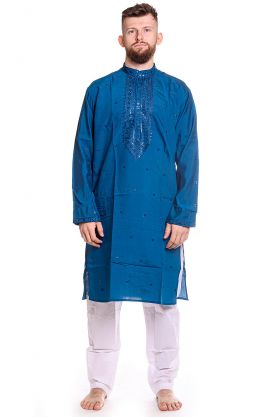 Slavnostní pánské kurta pajama na indickou svatbu petrolejové L-XL sh128
