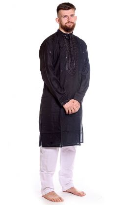 Slavnostní pánské kurta pajama na indickou svatbu černé L-XL sh131