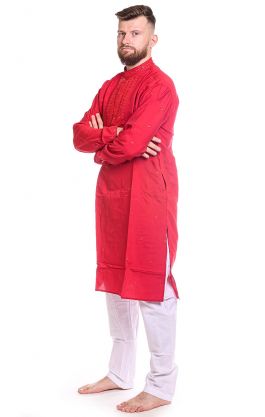 Slavnostní pánské kurta pajama na indickou svatbu červené L-XL sh133