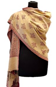 Teplá "kašmírová" šála z Himalájí vanilkovo-červená sl3712