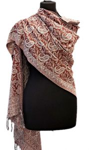 Oboustranná hřejivá "kašmírová" šála bílo-cihlová sl3725