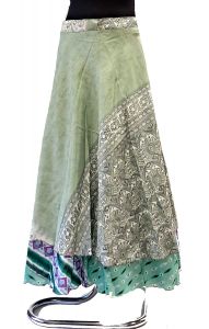 Zavinovací sukně na 100 způsobů z recyklovaných sárí pistáciová suk5919