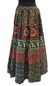 Bavlněná dlouhá indická sukně s razítky zelená suk5936