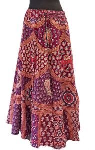 Bavlněná dlouhá indická sukně s razítky vínová suk5941