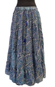 Hedvábně jemná dlouhá letní sukně z Indie modrá se zlatem a s kapsami suk5943