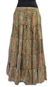 Hedvábně jemná dlouhá letní sukně z Indie hrášková se zlatem a s kapsami suk5947