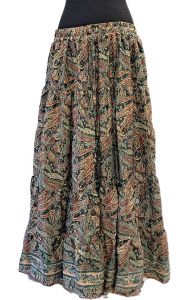 Hedvábně jemná dlouhá letní sukně z Indie lahvová se zlatem suk5948