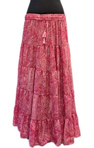 Hedvábně jemná dlouhá letní sukně z Indie růžová se zlatem s kapsami suk5950