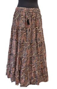 Hedvábně jemná dlouhá letní sukně z Indie černá se zlatem a s kapsami suk5951