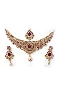 Souprava šperků bollywood za super cenu zlatá barva s fuchsiovou ks1894