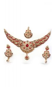 Souprava šperků bollywood za super cenu zlatá barva s červenou ks1895