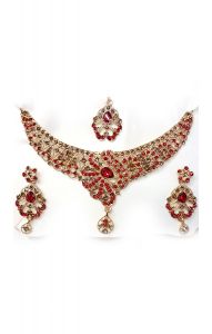 Souprava šperků bollywood za super cenu zlatá barva s červenou ks1896