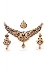 Souprava šperků bollywood za super cenu zlatá barva s vínovou ks1903