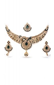 Souprava šperků bollywood za super cenu zlatá barva se zelenou ks1908