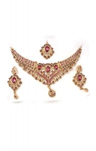 Souprava šperků bollywood za super cenu zlatá barva s růžovou ks1909