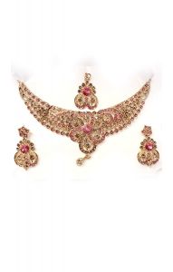 Souprava šperků bollywood za super cenu zlatá barva s růžovou ks1910