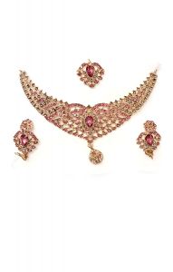 Souprava šperků bollywood za super cenu zlatá barva s růžovou ks1912