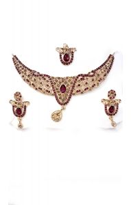 Souprava šperků bollywood za super cenu zlatá barva s fuchsiovou ks1913