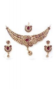 Souprava šperků bollywood za super cenu zlatá barva s fuchsiovou ks1916