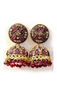 Indické náušnice zvonečky - džumky - bordové nau2147