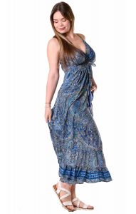 Hedvábně jemné hippie boho šaty z Indie modré sty1096