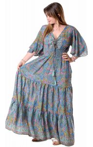 Hedvábně jemné hippie boho šaty z Indie blankytné sty1098