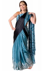 Tokyo satin sárí černomodré