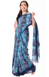 Květované šifonové sárí modré v8627