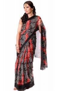Květované šifonové sárí černé v8629