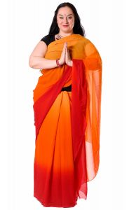 Stínované šifonové sárí červeno-oranžové