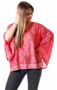 Hedvábně jemná elegantní halenka se zlatým tiskem růžová ha2326