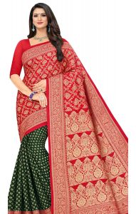 Bengálské bavlněné sárí červeno-zelené b3024